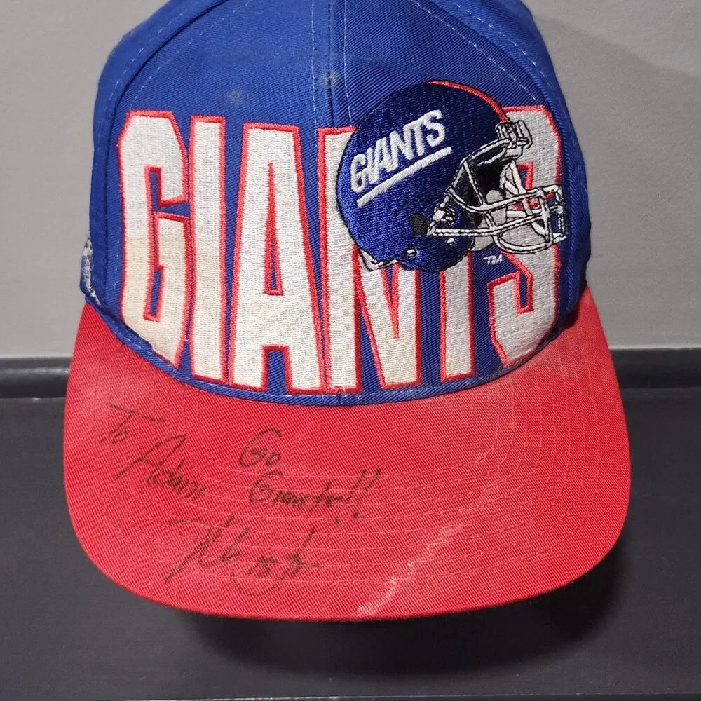VTG New York Giants Logo 7 Team NFL Football SIGNED Snapback Hat Cap OSFA‎